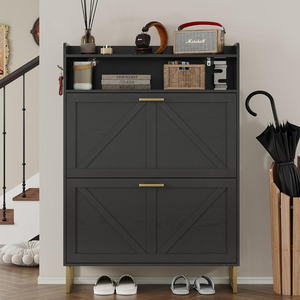 Armoire à chaussures étroite pour entrée, avec 2 tiroirs rabattables, étagère à chaussures dissimulée pour petits espaces - Product Image 4