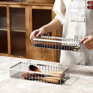 Cesta de Almacenamiento de Cubiertos Colgante de Acero Inoxidable 304, Multiusos, Cuadrada, para Montar en la Pared, para Cucharas y Palillos de Cocina - Product Image 1