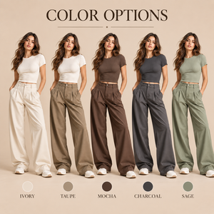 Set Due Pezzi <span class=keywords><strong>Donna</strong></span> Anni 2000 Y2k Vintage: T-shirt a Costine con Cerniera e Cintura Ecologica, <span class=keywords><strong>Pantaloni</strong></span> a Vita Alta Plissettati in Cotone - Product Image 3