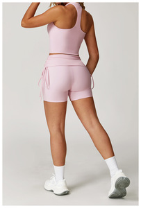 Nouveaux shorts de sport athlétiques effet seconde peau, taille haute, double couche, sans couture avant, coupe ajustée, avec cordon de serrage réglable, pour la course - Product Image 4