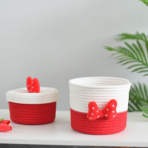 Panier de rangement en forme de nœud de dessin animé, mini panier rond rouge et blanc avec couvercle pour collations, cosmétiques, usage domestique - Product Image 2