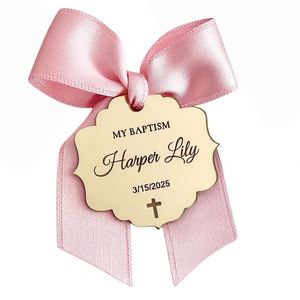 Etiquetas de Regalo Personalizadas con Nombre Grabado en Acrílico con Láser, Cruz de Espejo para Bautizo, Comunión, Boda - Product Image 3