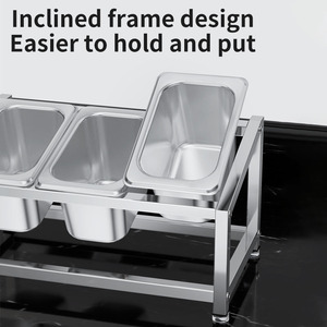 Yongkang 3 Compartment Condiment Rack With <b>Stand</b> Square Stainless Steel For Milk <b>Tea</b> Shops And Food Service L Size - Product Image 2