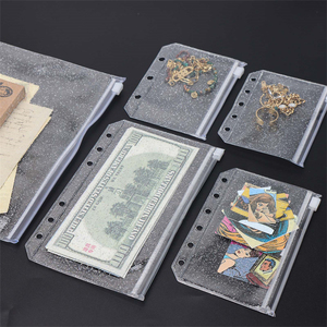 Pochettes pour classeurs A5 A6 A7 en PVC souple transparent à paillettes, pochettes pour feuilles mobiles, porte-cartes transparent, enveloppe à monnaie en <span class=keywords><strong>plastique</strong></span> à chargement latéral - Product Image 4