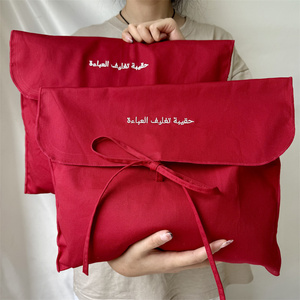 Custom Logo <b>Red</b> Cotton Twill Envelope Pouch <b>Ribbon</b> Tie Closure Cotton Dust Bag for Clothes Handbag Gift Packing Flap Sealing - Product Image 1