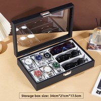Lussuoso Organizzatore per 6 Orologi e 3 Occhiali da Sole, Espositore Premium in Pelle PVC con Finestra in Vetro, Scatola Portagioie Nera e Bianca
