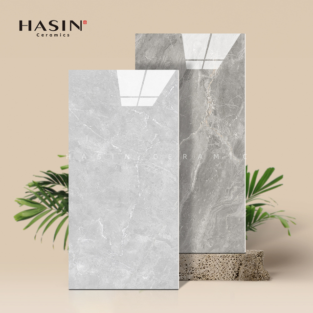 Big Tiles Porcelain Floor 75x150 Glossy Light Grey Marble Slabs Looking Porcelain Floor Tiles Polished for Interior