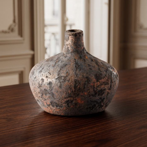 Ce vase rond en céramique antique et rustique, au design artisanal en argile brun foncé de style vintage, est parfait pour la décoration de table moderne. - Product Image 3