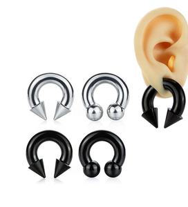 Heißer Verkauf: Schwarzer, großer Edelstahl-Nasenring, Hufeisen-Ohrpiercing, Drainage-Plug, Körperpiercing, trendig und individuell - Product Image 5