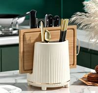 Étagère de rangement de cuisine, en plastique, sur pied, rotative, porte-baguettes réglable, support pour planches à découper, porte-couteaux