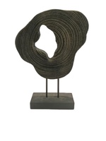 Sculpture Abstraite en Bois Organique Gris Foncé à Texture Ondulée Forme Irrégulière Art Déco Nature Morte Décoration de Table de Bureau ou de Galerie