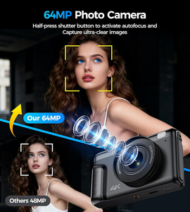 Appareil photo numérique 4K pour la <span class=keywords><strong>photographie</strong></span> et le vlogging, 64MP, compact, écran rabattable, anti-tremblement, zoom 16X, capteur CMOS, cadeau de voyage pour débutants - Product Image 3