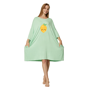 Pijamas de Verano, Camiseta Extra Grande Personalizada, Estampado de Frutas Bonitas, Camisón, Venta al por Mayor, Camiseta de Dormir de Bambú Refrescante para Mujer con Bolsillo - Product Image 1