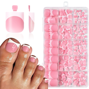 150 <span class=keywords><strong>Uñas</strong></span> Postizas Francesas Brillantes en Rosa y Blanco, <span class=keywords><strong>Uñas</strong></span> Acrílicas Cortas Cuadradas para el <span class=keywords><strong>Verano</strong></span>, 15 Tamaños Disponibles - Product Image 2