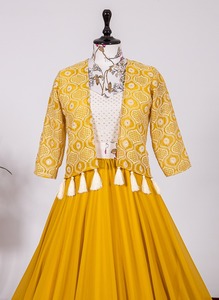 Lehenga Choli-ropa de boda con Koti, bordado elegante de Georgette, proveedor al por mayor - Product Image 2