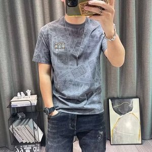 T-shirt décontracté pour homme à manches courtes, imprimé intégral, 240 grammes, coupe lourde, tendance, nouvelle collection été - Product Image 1