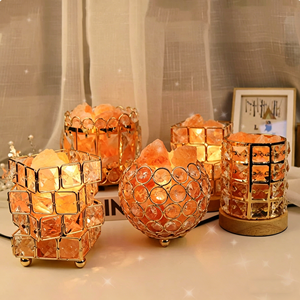 โคมไฟเกลือหิมาลัย, โคมไฟเกลือรูปทรงเรขาคณิตคริสตัลเหล็ก, โคมไฟตั้งโต๊ะของขวัญ, ไฟกลางคืน, เครื่องประดับตกแต่ง - Product Image 1