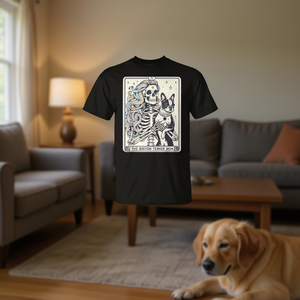 T-shirt pour maman de Boston Terrier avec motif carte de tarot et squelette de chien - Product Image 3