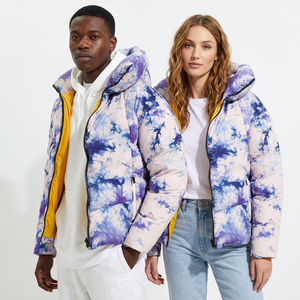 Unisex Tie Dye Puffer <b>Jacket</b> Hooded Windproof <b>Winter</b> Coat Regular Fit Polyester Wadding Casual Style - Product Image 3