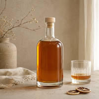 Bouteille en verre transparente cylindrique classique de 500 ml, la bouteille vide convient au whisky, au brandy et au vin de fruits