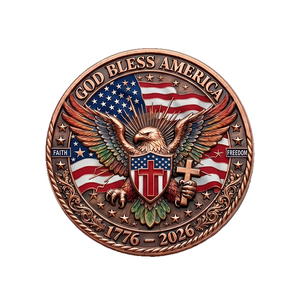 Moneda Conmemorativa de Cobre Puro .999 de 1 oz, 250.º Aniversario de EE. UU., 'Dios Bendiga a América' |   Cruz de Águila Calva 1776-2026, Estilo Antiguo Moderno - Product Image 1