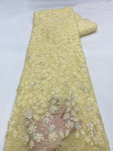 NI.AI تصميم جديد 3D زهرة الدانتيل اللؤلؤ النسيج التطريز لامعة الترتر صافي الدانتيل مطرز النسيج - Product Image 5