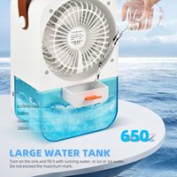 Petit climatiseur évaporatif portable rechargeable par USB en plastique pour bureau Ventilateur d'air frais Affichage numérique Brume d'eau glacée Voiture Extérieur