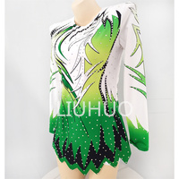 Robe de patinage artistique LIUHUO verte ombrée avec strass, manches longues, motif abstrait et ourlet festonné, costume de compétition pour filles