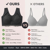 Soutien-gorge en dentelle grande taille à fermeture avant sans armatures, bonnet 3/4, dos nageur, push-up, pour femmes à forte poitrine, sous-vêtements, OEM, personnalisé, vente en gros