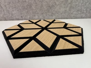 Européen personnalisé peler et coller ignifugation HEXAGO insonorisant Art maison plafond MDF lattes de bois panneaux acoustiques muraux akupanel - Product Image 4