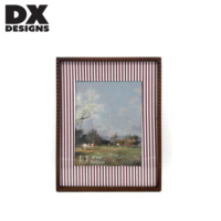 Cadre photo vintage en bois DX Designs avec passe-partout en tissu rayé, 5x7 8x10 11x14, cadre photo style farmhouse blanc et marron vieilli