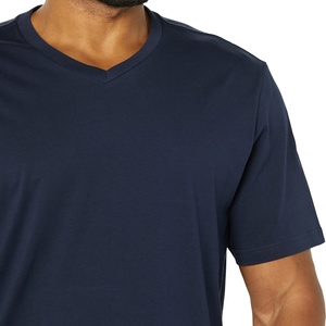 Custom Logo Printed V Neck Knitted 100% Cotton Short Sleeve Streetwear Regular Fit T Shirts High Quality Customized Colors - Product Image 5