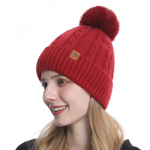 Chapeau en tricot doublé en polaire pour <span class=keywords><strong>femme</strong></span>, chapeau d'hiver doux, chapeau de cyclisme chaud, logo personnalisé, <span class=keywords><strong>bonnet</strong></span> en tricot, <span class=keywords><strong>bonnet</strong></span> <span class=keywords><strong>pompon</strong></span> - Product Image 4