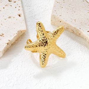 Anillos de Acero Inoxidable para Mujer, Chapados en Oro de 18K PVD, Diseño de Estrella de Mar, Clásicos, Ajustables, para Regalo de Boda o Compromiso - Product Image 4