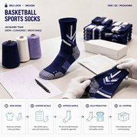 Chaussettes de sport en jacquard B2B pour équipes de basketball, pour kits d'équipe et programmes d'entraînement, avec options de tailles.