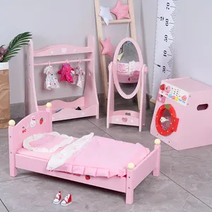 Brinquedos infantis de mini boneca, brinquedos para cama, móveis de madeira de simulação para crianças, jogo de papel