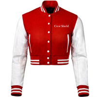 Jaket Baseball bordir wanita, jaket bisbol potong wanita bordir Yunani, jaket kulit wol lengan tubuh...
