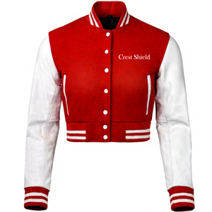 Delta | Sigma | Theta Sorority Veste de baseball courte brodée grecque pour femmes Corps en laine Manches en cuir Veste Letterman - Product Image 1