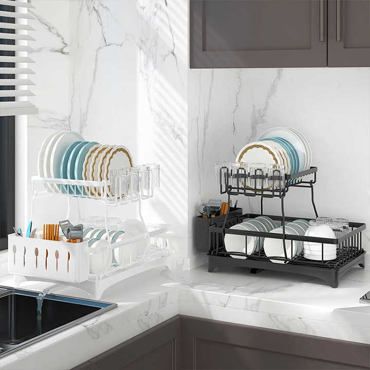 Dish Drying Rack Detachable 2 Tier Dish Rack and Drainboard Set, Large ...