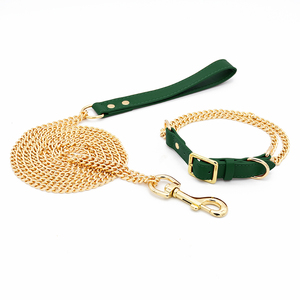 Gevulde Metalen Goud Roestvrij Staal Hondenketting Riem Kraag Set Groothandel Gepersonaliseerde Luxe Zacht Lederen Handvat Grote Huisdier <span class=keywords><strong>Choker</strong></span> - Product Image 3