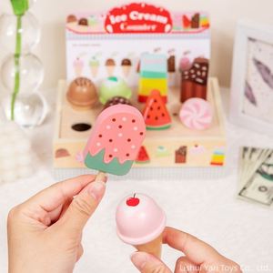 Bloques de Madera de Comida para Cocina, Juguetes de Helado para Niños, Juego de Imitación <span class=keywords><strong>con</strong></span> Mostrador, Menú y <span class=keywords><strong>Dinero</strong></span> - Product Image 2