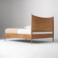 Lit double vintage en bois massif, lit plateforme moderne avec tête de lit incurvée en forme de voile, couleur personnalisée de luxe léger
