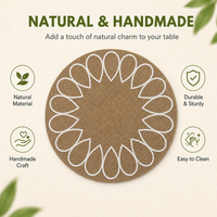Set de table rond en lin tissé à la main 38 cm, motif soleil et goutte d'eau, naturel, minimaliste, résistant à la chaleur, antidérapant, style bohème pour table à manger