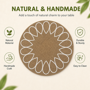 Set <span class=keywords><strong>de</strong></span> table rond en lin tissé à la main 38 cm, motif soleil et goutte d'eau, naturel, minimaliste, résistant à la chaleur, antidérapant, style bohème pour table à manger - Product Image 5