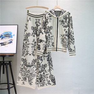 Autunno nuova moda Casual sport Set maglieria da <span class=keywords><strong>donna</strong></span> con cappuccio stampa maglione <span class=keywords><strong>pantaloni</strong></span> larghi <span class=keywords><strong>donna</strong></span> due pezzi elegante pantalone - Product Image 3