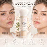 Poudre solaire minérale à étiquette privée avec pinceau SPF 50, protection large spectre UVA UVB, poudre solaire portable pour le visage