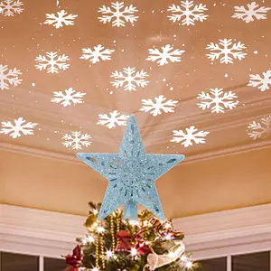 Cây giáng sinh Topper thắp sáng ngôi sao cây toppers với LED xoay bông tuyết đèn chiếu 3D Rỗng bạc sao tuyết Tree Top