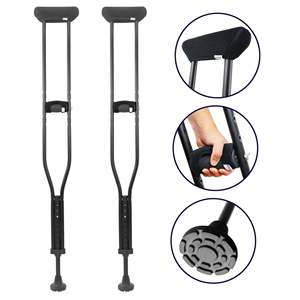 Muletas axilares acolchadas (x2 unidades), ortopédicas para adultos, de aluminio negro, KMINA - Product Image 2