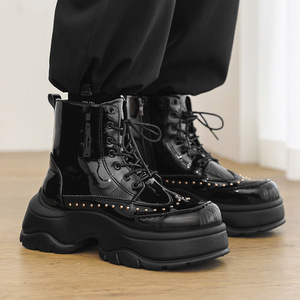 Nuevas Botas de Plataforma con Cordones y Remaches para Hombre, Diseño Moderno, Botas Negras con Tacón Elevado, Tallas 39-46, Botas Vaqueras de la Mejor Calidad - Product Image 1