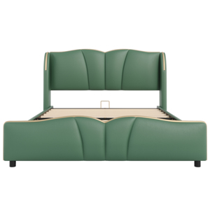 Cadre de lit réglable en cuir PU taille Queen OE HOME avec tête de lit à volants, design moderne, cadre en bois écologique - Product Image 1